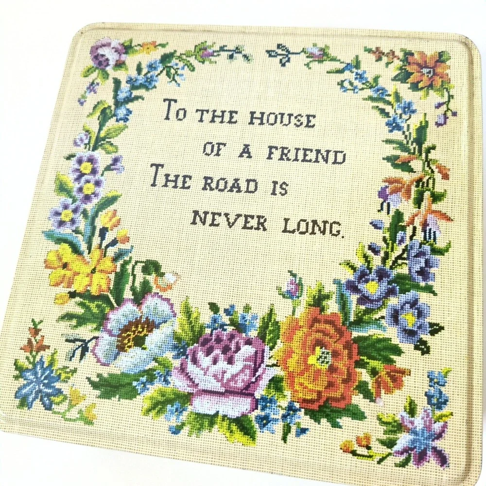 Vintage Carr's of Carlisle England Needlepoint Floral Tin Box Cottagecore Cream